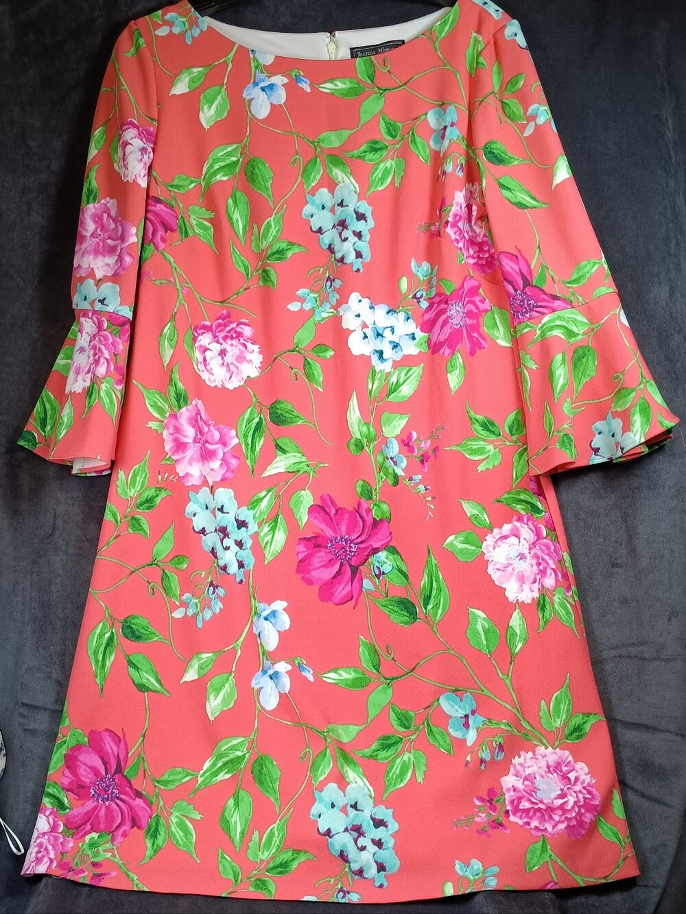 Jessica Howard Coral-Pink Dress with Green Leaf Print